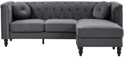 Vente-unique Omkeerbare hoekbank van antracietkleurig velours TURNER