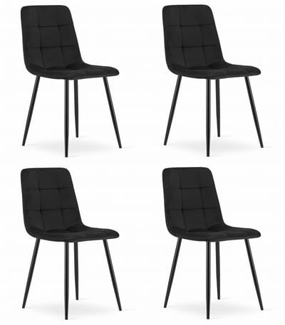 Set van 4 Eetkamerstoelen KARA Zwart – Velvet Bekleding, Ergonomisch Design, Zwarte Metalen Poten, Comfortabele Zitting, Max. 120 kg