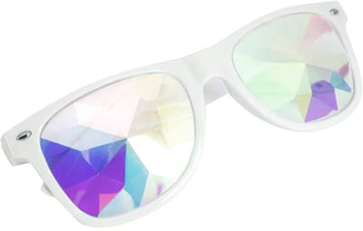 KIMU® Rechthoekige Bril Caleidoscoop - Wit Montuur Rechthoekig - Geslepen Diamant Glazen Van Echt Glas - Kaleidoscoop Space Spacebril Rave Holografisch Festival