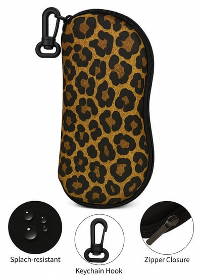 Zachte Brillenkoker met Riemclip – Universeel Neopreen Etui voor Dames & Heren – Lichtgewicht & Waterafstotend – Voor Zonnebrillen & Brillen – Luipaard Bruin