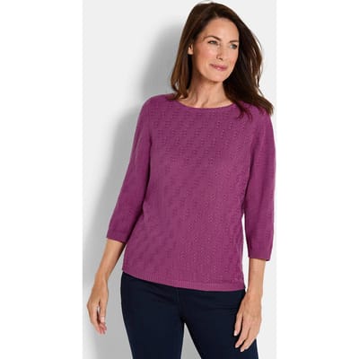 Katoenen pullover met 3/4-mouwen - bessen - Gr. 19 van Goldner Fashion
