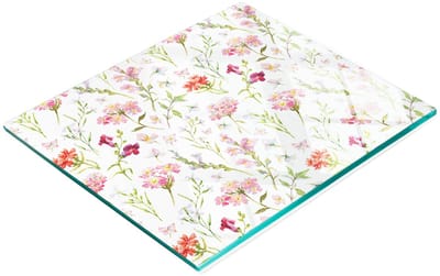 Decoratieve snijplank van gehard glas met bloemenmotief, 60x52 cm