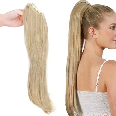Ponytail Extension met Clip en Vlecht - Heat Resistant Micro-Wavy Haarstuk van 55 cm in Donkerblond en Bleach Blond voor Natuurlijke Look