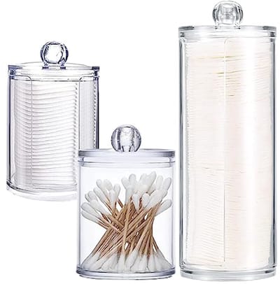 Wattenschijfdispenser Set - 3 Transparante Cosmetica Organizers met Deksel voor Make-up en Huidverzorging