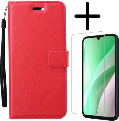 Hoesje Met Screenprotector - Geschikt voor Samsung Galaxy A15 - Luxe Pasjeshouder - Bookcase Portemonee - Flip Case - Kunstleer Book Case - Flipcase - Book Cover - Walletcase - Portemonneehoes - Rood