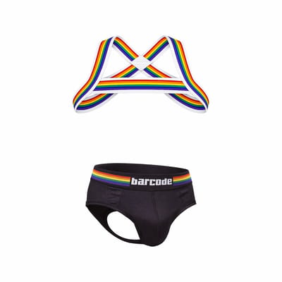 Barcode Berlin Multipack Backless Brief Pride Black + Pride Harness - MAAT S - Erotisch Heren Ondergoed - Slip voor Man - Sexy mannen Slip