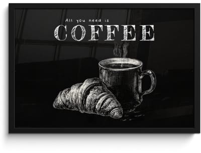 Poster in lijst - Fotolijst 60x40 cm - Posters - Koffie - Croissant - Tekst - Posterlijst zwart - Decoratie - Wanddecoratie woonkamer - Muurdecoratie slaapkamer
