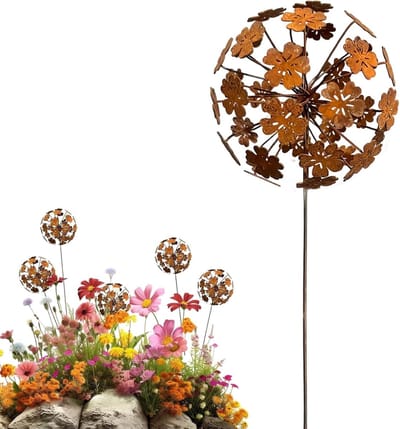 Metalen Bloem Tuinsteker - Roestige Decoratie - Tuin Aankleden - Verstelbare Bloemvorm - 40 x 13.5 cm - Roestbruin
