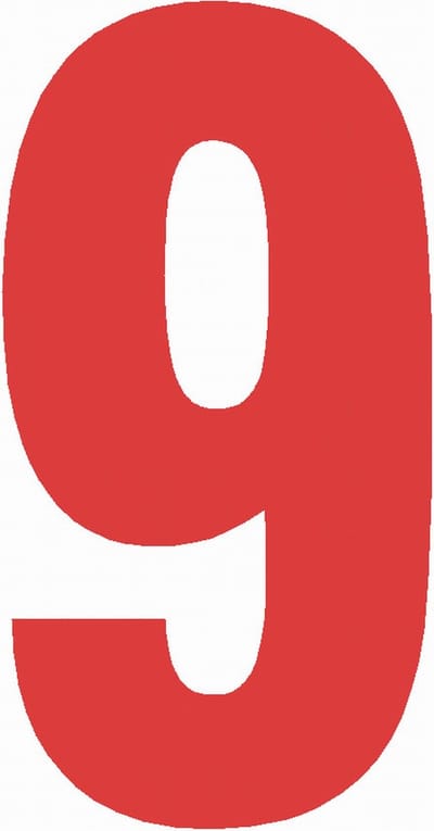 Cijfersticker nr. 9 ROOD 10x5cm plakcijfer huisnummersticker containersticker magazijn sticker weerbestendig