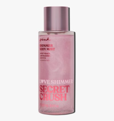 Victoria’s Secret Body Fragrance Secret Crush Shimmer Mist – Sweet Peach, Lush Blooms & Juicy Fig – Verrijkt met Essentiële Oliën 250ML
