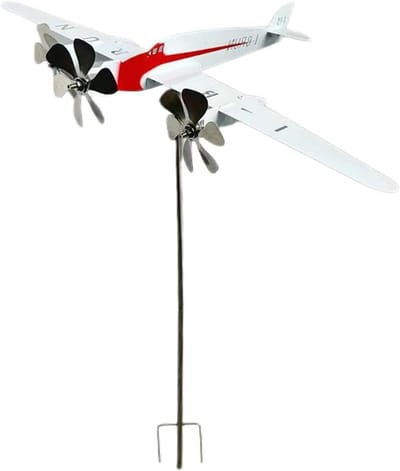 Vliegtuig Windspinner - Windmolen Tuin - Buiten Decoratie - Metalen Weerbestendig - 50x30 cm - Enkel kenmerk