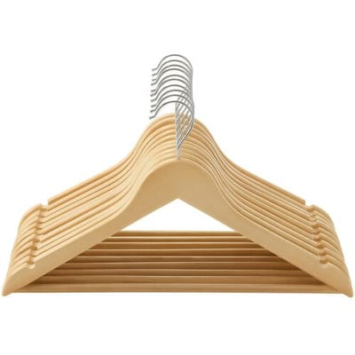 Ochama Set van 10 natuurlijke houten kleerhangers –44.5x23x1.2cm Schouderinkepingen tegen wegglijden, 360° zilveren draaibare haak – perfect voor