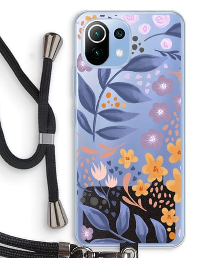 Case Company® - Hoesje met koord geschikt voor Xiaomi Mi 11 Lite hoesje met Koord - Flowers with blue leaves - Telefoonhoesje met Zwart Koord - Bescherming aan alle Kanten en Over de Schermrand