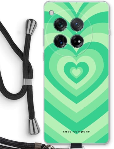 Case Company® - Hoesje met koord geschikt voor OnePlus 12r hoesje met Koord - Hart Groen - Telefoonhoesje met Zwart Koord - Bescherming aan alle Kanten en Over de Schermrand