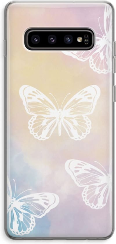 Case Company® - Hoesje geschikt voor Samsung Galaxy S10 Plus hoesje - White butterfly - Soft Cover Telefoonhoesje - Bescherming aan alle Kanten en Schermrand
