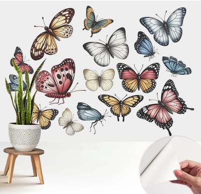 Wallfluent Zelfklevend Behang - Paradijsvlinders Stickerbehang op rol - 208x146 cm - Wit Zelfklevend Behang - Herpositioneerbaar - Voor de slaapkamer, woonkamer en hal Zelfklevend Behang