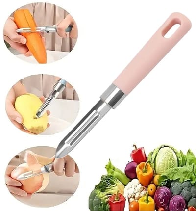 Groente- en Fruit Dunschiller – RVS Mes – Multifunctionele Schiller voor Aardappelen, Wortels, Appels & Komkommer | Roze Handgreep | 18,2 x 2,4 cm | Roestvrijstaal