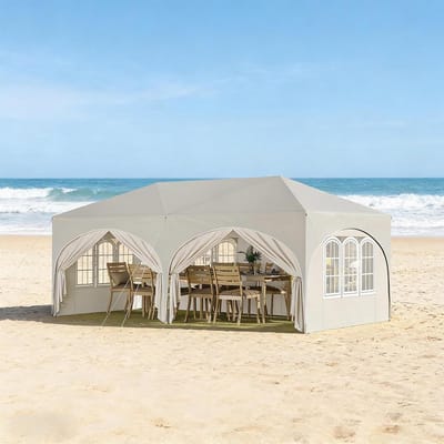 Vouwpaviljoen Partytent - Pop-up Tent Evenementen - Buitenfeesten Organiseren - Waterdicht UV50+ Bescherming - 3 x 6 meter - Beige