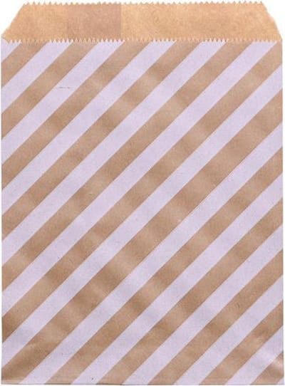 Traktatiezakjes - Uitdeelzakjes - Verjaardagzakjes - Feestzakjes - Snoepzakjes - Wit diagonaal streep - Papier - 13x18 cm | Geboorte - Verjaardag - Bruiloft - Feest - Babyshower | Traktatie  | Naturel kleur| Kerst