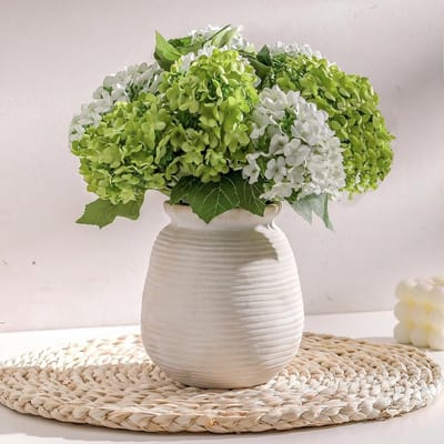 Grote Decoratieve Witte Bloemenvase van Terracotta voor Huisdecoratie, Vintage Rustieke Vazen voor Woonkamer, Keuken en Slaapkamer, 18 cm Hoog
