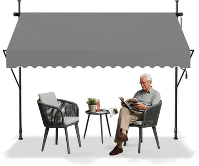 Froadp Klemzonwering Zonwering Balkon Balkonzonwering met handslinger Intrekbaar Handmatig Vouwarm UV-bestendig zonder boren Terrasoverkapping 100% polyester 250x120cm Lichtgrijs