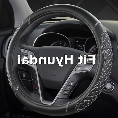 Lederen Stuurwielhoes voor Hyundai Tucson, Santa Fe en Kona - Diamantpatroon in Zwart en Grijs - Comfort en Bescherming