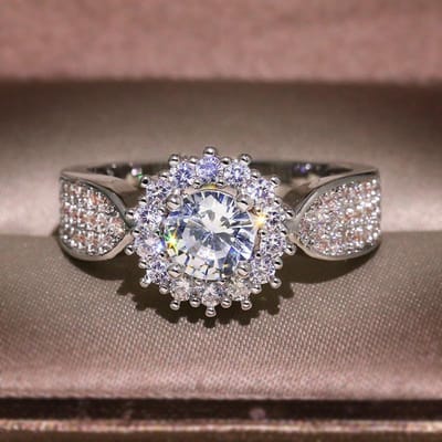 Bague de Mariage Élégante pour Femme Berkilau 3 Rangées CZ avec Zircon Rond Large Haute Qualité Fille Cadeau Bague Mode Bijoux S925 6 gray