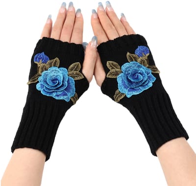 Gigicial Vingerloze winterhandschoenen - Gebreide acrylhandschoenen - Zacht en warm, comfortabel voor smartphonegebruik - Per stuk verpakt - Dames zwart/blauw