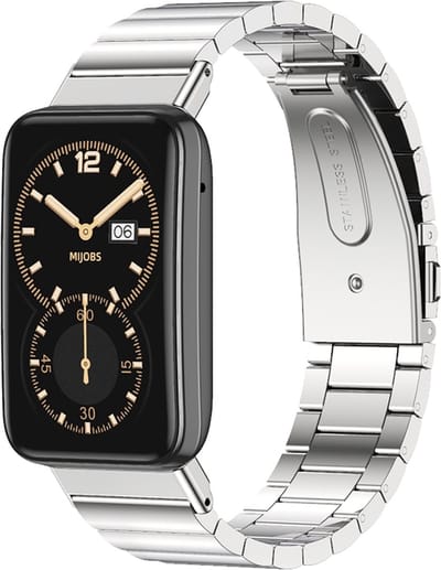 By Qubix - Stalen schakelband - Zilver - Geschikt voor Xiaomi Smart Band 7 Pro / Mi Band 7 Pro bandje