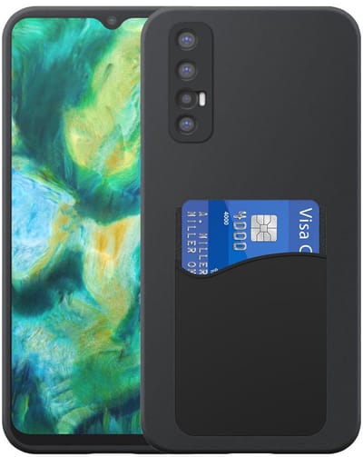Geschikt voor Oppo Find X2 Neo Telefoonhoesje met Siliconen Pasjeshouder - Flexible Back Cover Case Siliconen TPU with Silicone Cardslot - Zwart - Smartphonica geschikt voor Oppo Find X2 Neo