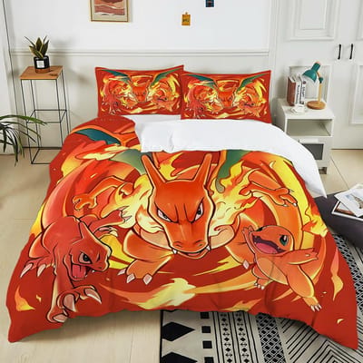 10 Maten Pokémon Charizard Beddengoed Set 3 Delen Dekbedovertrek Volwassen Kinderen Verjaardagscadeau Volledige Maat Beddengoed Set Luxe voor Cadeaus EU Twin 135X200cm
