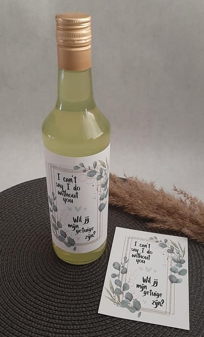 Mint11 - Wijnetiket - Getuige vragen - Bruiloft - aankleding wijnfles - trouwen - bruiloftcadeau - bruiloftkado - bestman - maid of honor