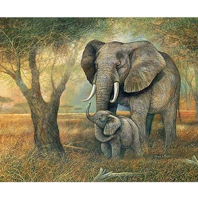 5D Doe-het-zelf Volledige Diamantschilderij Cartoon Dier Olifant Moeder&kinderen Geliefde Kruissteek Borduurwerk 20X30CM beige