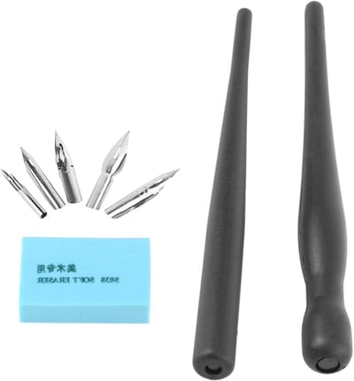 Beginner set voor kalligrafie pennen met 2 houder en 5 tips, ideaal voor tekenen, manga en cartoon karakters