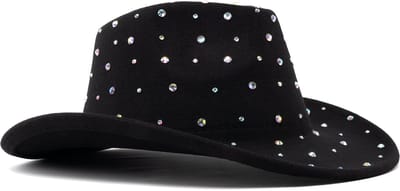 KIMU® Cowboyhoed Zwart Steentjes - Cowgirl Western Hoed Zwarte - Cowboy Diamantjes Glitter Dames Heren Foute Party Vrijgezellenfeest Yellowstone Festival