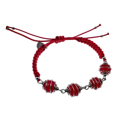 Armband Dames - Rode Gewaxte Nylon Macramé Armband met Rode Agaatstenen - Handgemaakt – Verstelbaar 15cm tot 20cm