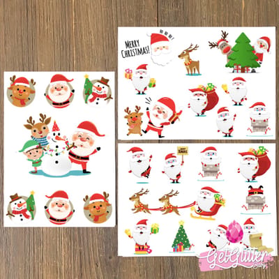 GetGlitterBaby® - Kerst Kinder Plak Tattoos / Tijdelijke Tattoo / Nep Tatoeage voor Kinderen - Kerstmis / Christmas / Kerstman / Rendier - 3 stuks
