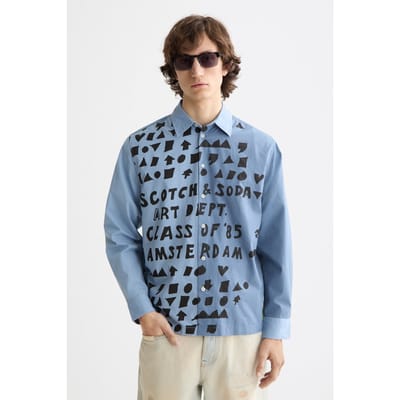 Scotch & Soda Relaxed-fit Letters Poplin Shirt Faded Denim Taglia: S | Camicie Casual Outlet | Uomo | Blu
