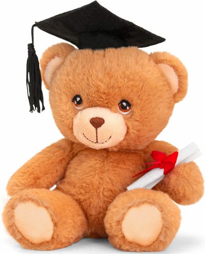 Keeleco - Pluche knuffel beer - geslaagd - diploma - bruin - 15 cm
