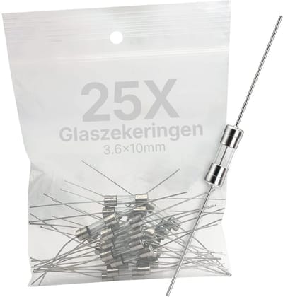 VLTG Glaszekering met Soldeerdraad - 3.6x10mm - 500mA - Snel (F) - 125V/250V AC - 25 stuks