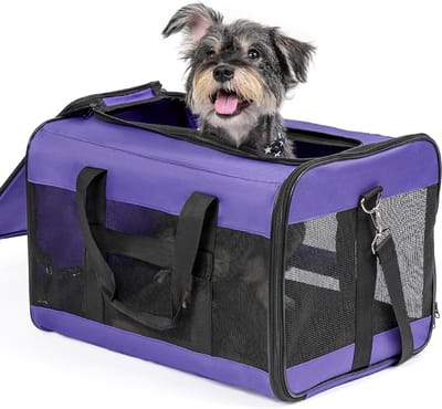 Zachte Transporttas voor Honden en Katten, Opvouwbare Dierenrugzak voor Grote Huisdieren tot 9 kg, Ideaal voor Reizen en Wandelen, Paars, L