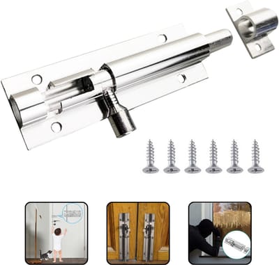 Aluminium Deurslot – Zilver – Sterke Deurgrendel met Schroeven – Veiligheidsbout voor Deur, Raam & Poort – Anti-Roest – 8,8 cm