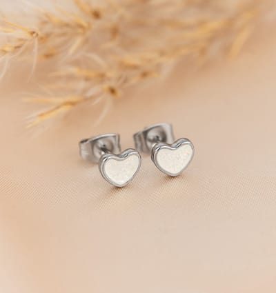 Oorbellen Hartjes | Stainless Steel Zilver - Wit