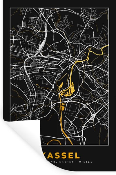 Muurstickers - Sticker Folie - Kassel - Duitsland - Kaart - Stadskaart - Goud - Plattegrond - 20x30 cm - Plakfolie - Muurstickers Kinderkamer - Zelfklevend Behang - Zelfklevend behangpapier - Stickerfolie