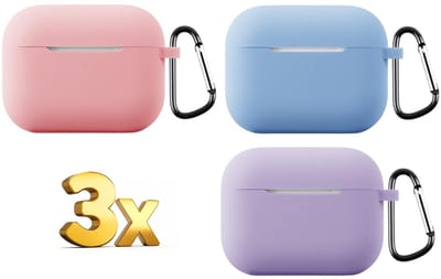 Telestore - hoesje geschikt voor AirPods Pro 3 soft case cover - 3 stuks roze blauw paars - TPU hoesje Beschermhoes - AirPods Pro 3 Cover - AirPods Pro 3 hoesje - Geschikt voor Apple AirPods Pro 3 - gel hoesje met sleutelhanger