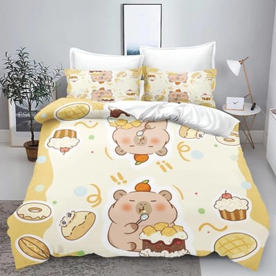 Capibara Voor Thuis Dekbedovertrek Set 3d Kinderbeddengoed 100% Polyester Bedrukt Schattig Cartoon Dekbed Geschikt Kinderen 240x220cm