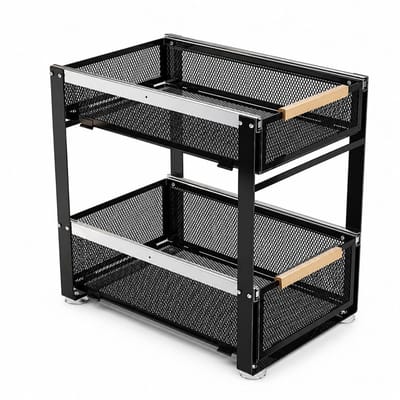 Luxaliving gootsteenkast organizer – Dubbellaags Keukenkast Organizer Metaal – Uitschuifbaar Opbergrek – Kast Organizer voor Keuken, Aanrecht & Badkamer