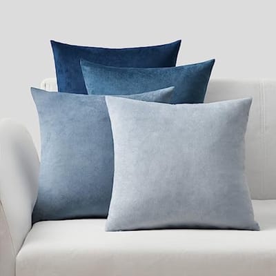 PromoHome Fluweel Zachte Kussensloop Set van 4 Stuks - Sofakussen Hoes 50x50 cm - Verzadigd Groen Kleurverloop - Ritssluiting - Machinewasbaar - Strijkvrij - Geschikt voor Droger "Blauw"