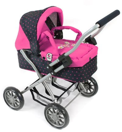 Wandelwagen voor Smarty pop - Bloemenroze en marineblauwe stippen