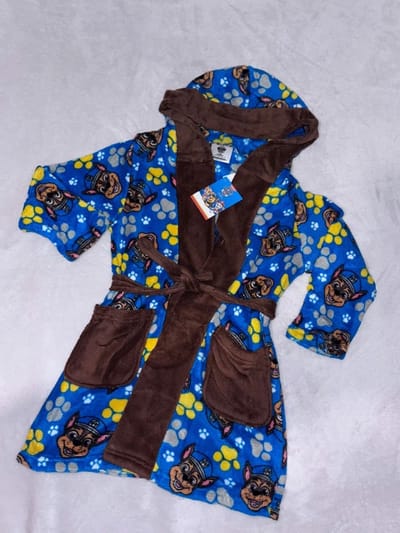 Paw Patrol - ochtendjas - badjas - duster - kamerjas - blauw - bruin - fleece - maat 116 - 6 jaar